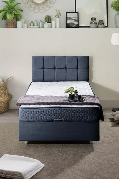 Комплект легло Berlin с единична основа и табла Comfort, тъмносин