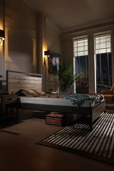 Ariane Wooden Double Bed Metal Frame Black (WOODEN SLATS)