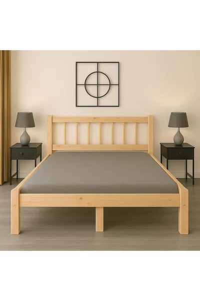 Natural Solid Wood Round Slatted Headboard Bed Frame Natural Wood COLOR