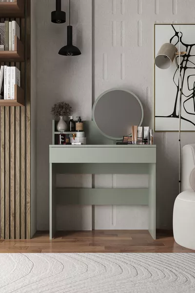 Harmony Single-Drawer Makeup Table (Round Mirror)