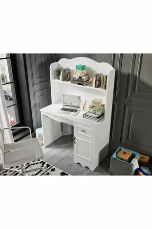 % Bureau de travail MDF Lisa Blanc (UNITÉ SUPÉRIEURE INCLUSE)