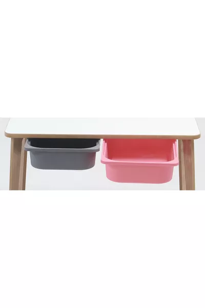 Ensemble Table et Chaises d'Activité pour Enfants en Bois - Motif Nuage, Surface Effaçable à Sec - Avec Tiroir - Rectangulaire