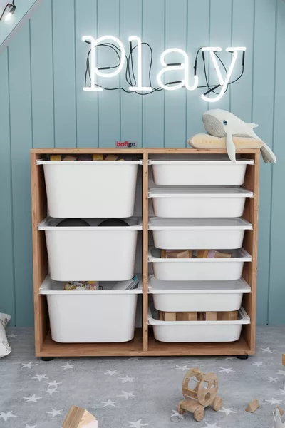9-Basket Cabinet Multi-Purpose Cabinet Toy Cabinet Çağla Pine
