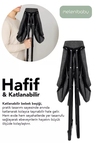 Klappbares Babybett - Mit Netz tragbares faltbares Schaukelbett für Elternseite, Reisebett, Schwarz
