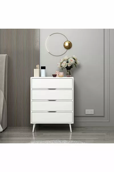 Elina Standing 4-Drawer Dresser - White/White