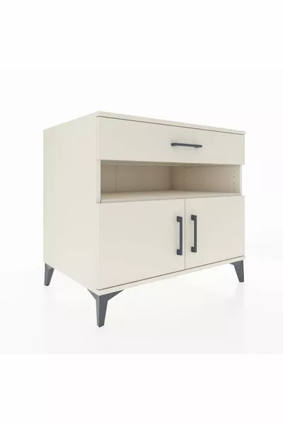 Commode Kronos avec 2 étagères, 1 tiroir et 2 portes, Pierre de Lune-Pierres de Lune