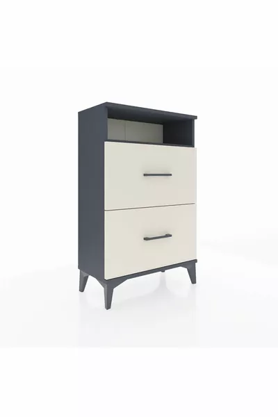 Arges Commode Single Shelf 2 Drawers Anthracite-Sandstone