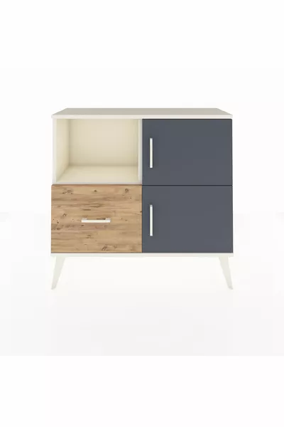 Arges Dresser with 2 Shelves, 1 Drawer, 2 Doors, Moonstone-Anthracite/Pine