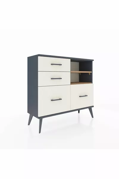 Arges Dressoir 2 Planken 4 Laden Antraciet- dennen/Marmergroen