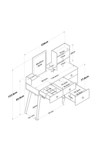 Makeup Table with 5 Drawers, Shelves, Mirror, White Jewelry Organizer