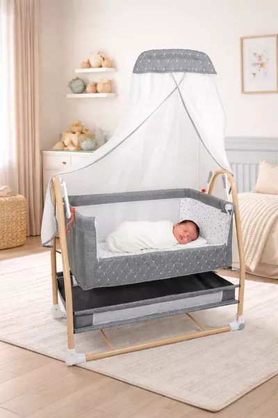 Royal Anne Seitliches Babybett mit Baldachin, Schaukelbett, Babybett, Elternbett
