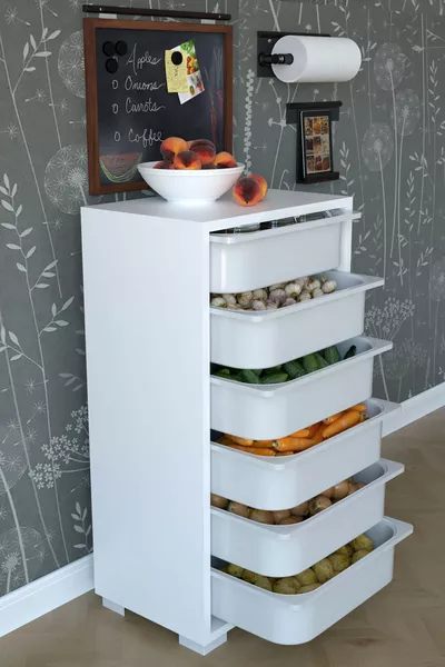 Armoire polyvalente à 6 paniers pour légumes - Meuble de cuisine blanc
