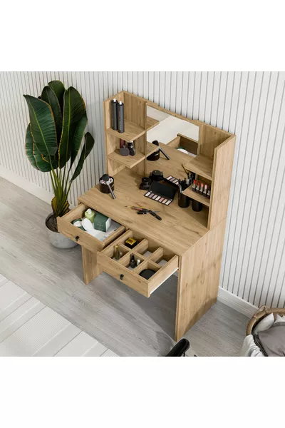 SHINY MIRRORED 2-DRAWER  CM VANITY TABLE BASKET