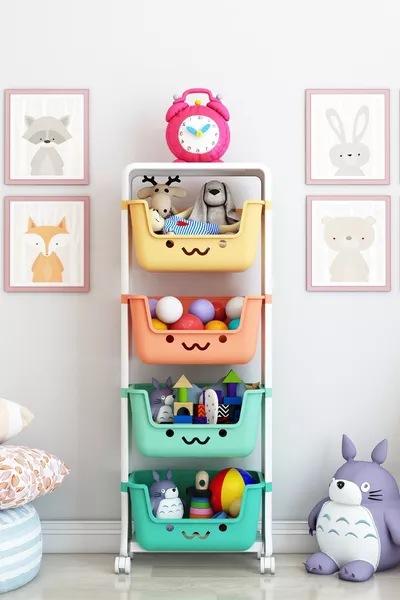 Armoire à jouets à 4 niveaux, organisateur de jouets, armoire à jouets avec panier
