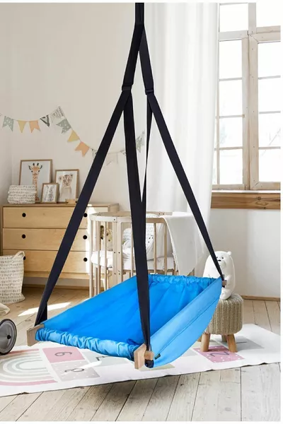 Flow Blue Wooden Spring Bouncy Crib Hammock Hoppala Ceiling Hanging Hammock Swing Baby Bed