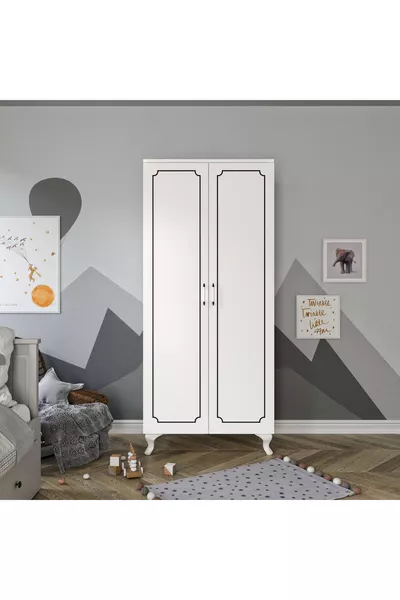 Style 2 Modern Patterned Wardrobe with 2 Doors, Clothes Closet - Made Entirely of First-Quality MDF