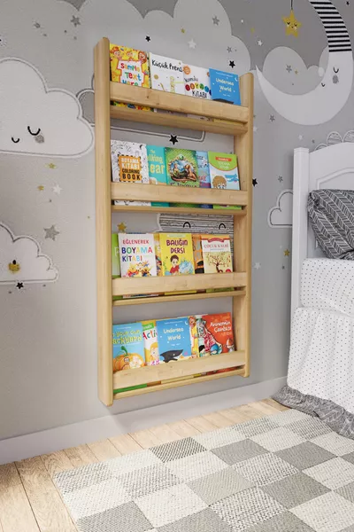 Bibliothèque pour enfants Montessori en MDF à 4 étagères * Cm - Chêne Saphir