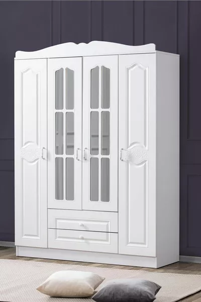 Armoire, Armoire à 4 portes MDF Country Nord, Blanche