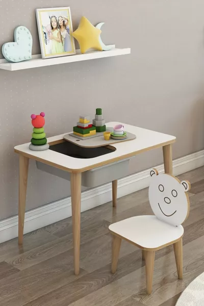 Bureau pour enfant pour le jeu et les activités, table d'été et d'hiver individuelle avec chaise