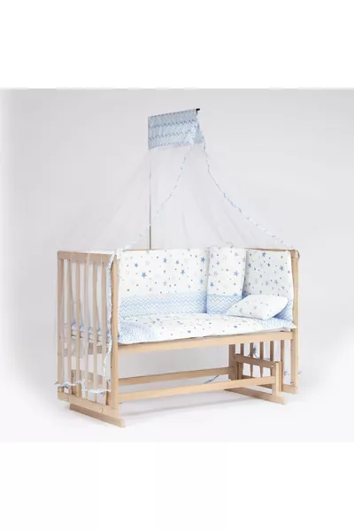 Super Full Natural Wooden Crib 4-Level Side-Swinging Baby Crib for Parents with Sleep Set + Mattress