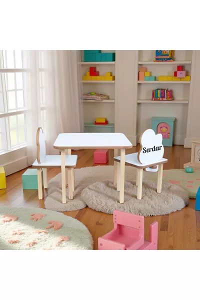 Wooden Erasable Surface Kids Table and Chair Set 2 Chairs 1 Table Children's Play Table Furniture