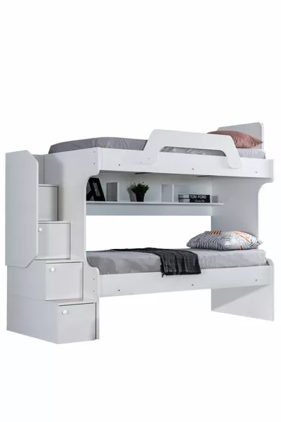 Letto a castello Ranza, Letto a castello Inci 2 posti - Bianco 2 Materassi Comfort