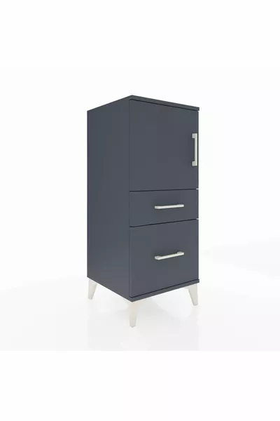 Chevet Hyperion avec 2 étagères, 2 tiroirs et 1 porte, Anthracite-Anthracite
