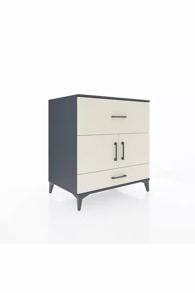 Commode Kronos avec une étagère, 2 tiroirs et 2 portes, anthracite-pierre de lune