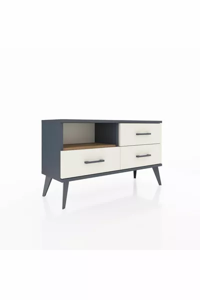Arges Dresser Single Shelf 3 Drawers Anthracite-Pine/Travertine
