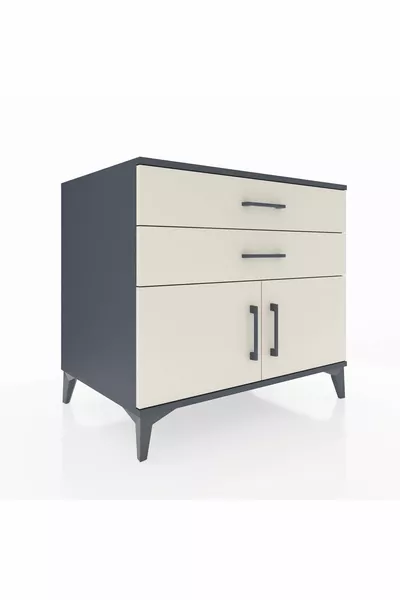 Kronos Dressoir Met Één Plank, 2 Lades en 2 Deuren Antraciet-Leisteen