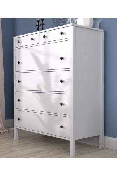 Hunerika Ceris 6-Drawer Dresser - White Wood - Minifix Connected