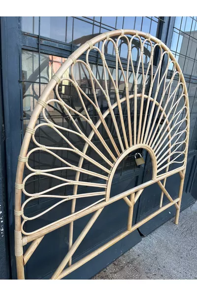 Bamboo Rattan Woven Bed Headboard Sun Model Handmade Double Size cm Natural Color