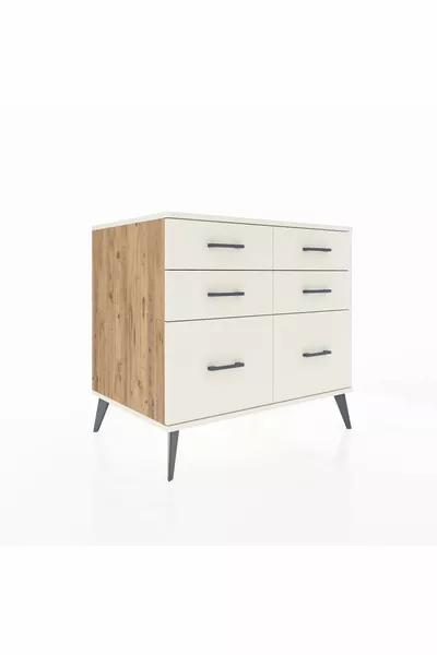 Kronos Kommode mit 6 Schubladen Kiefer-Marmor