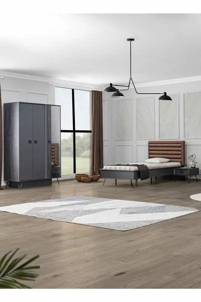 Black New Youth Room - 3-Door Wardrobe, Bed, Nightstand