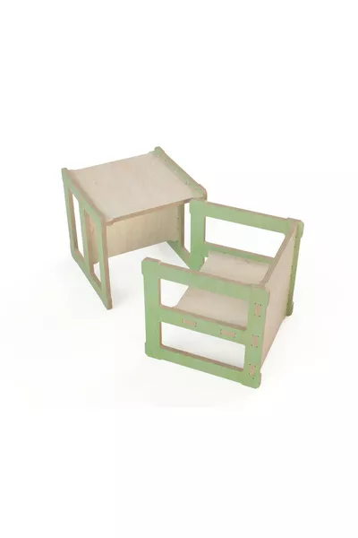 - Table et Chaise pour Enfants : Ensemble 2 en 1 en Bois Naturel, Découpe CNC Montessori