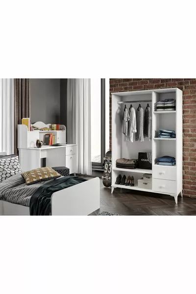 Akasya Modern Youth Room Set White - 4 Pieces, All Made of Premium Quality MDF