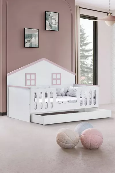 Set per cameretta Bello, letto con cassetto Bello Yavrulu, armadio a 3 ante Fethiye - Rosa