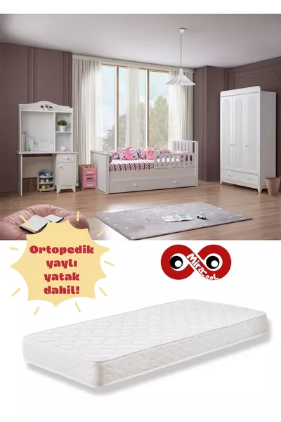 Chambre d'enfant Mira Blanche / Matelas à ressorts orthopédiques inclus