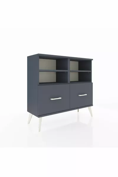 Commode Arges 4 étagères 2 tiroirs Anthracite-Anthracite
