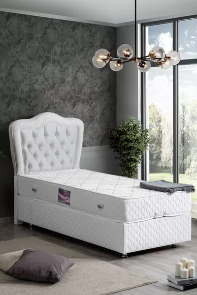 Camelli New Bed Base Headboard Deluxe Orthopedic Mattress Set, White