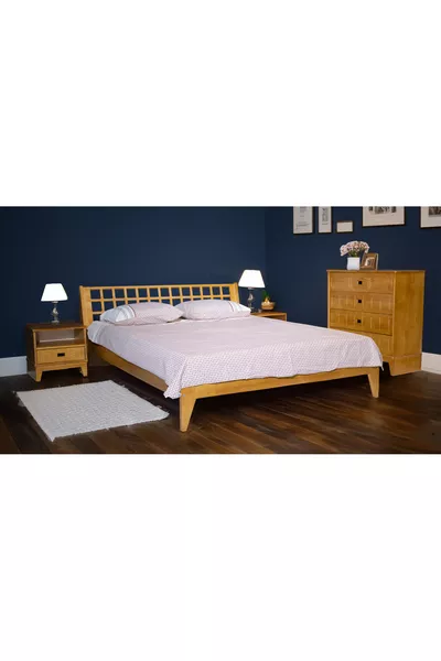 Lio Wooden Bed Frame, Dresser, Nightstand, Walnut