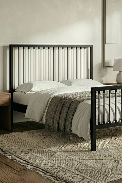 Breeze Double Iron Metal Bed Frame (BLACK-GRAY) (WOODEN SLATS)