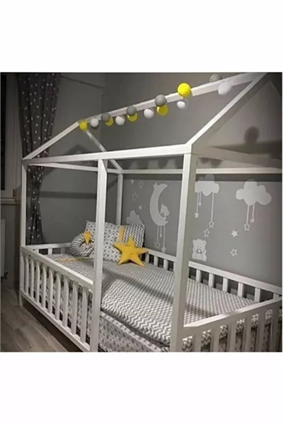 Unisex White Roofed White Montessori Baby and Children's Bed