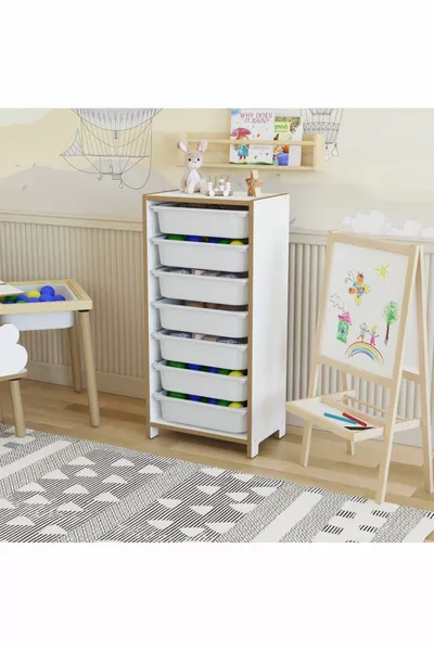 ARMOIRE À JOUETS À 7 PANNEAUX - ARMOIRE À JOUETS MULTIFONCTIONNELLE (MDF)