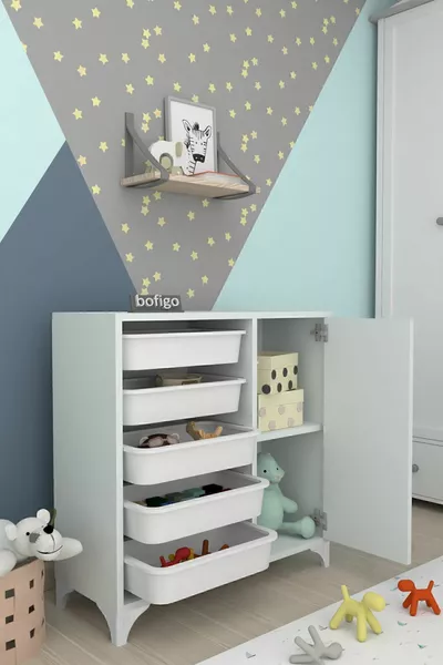 5-Basket Cabinet Multi-Purpose Cabinet Toy Cabinet Kayra White