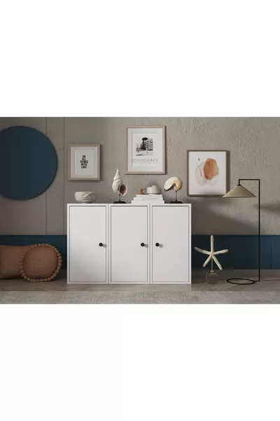 Eva 3-Door Modern Design White Dresser