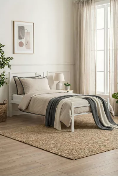 Single Person Wrought Iron Metal Bed Frame White