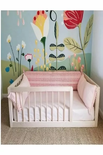 Zehra Montessori Natural Wood Children's Bed Round Slatted Floor Model Wooden Bed