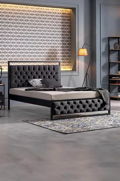 Mithra Double Metal Bed Frame Black (WOODEN SLATS)