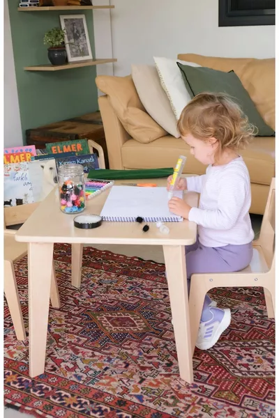 Montessori Wooden Children's Table and Chair Set (table + 2 chairs)
